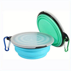 Portable Collapsible Dog Bowl with Cover - Silicone Travel Bowl with Carabiner
