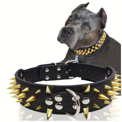 Golden Spikes Studded Dog Collar Leather for Medium and Large Dogs
