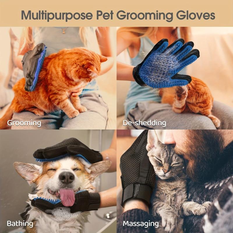 2-in-1 Pet Grooming Glove Brush for Dogs & Cats - Fur & Hair Removal Mitt