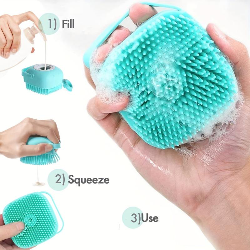 Dog Bath Brush Grooming Massage Brush with Shampoo Dispenser