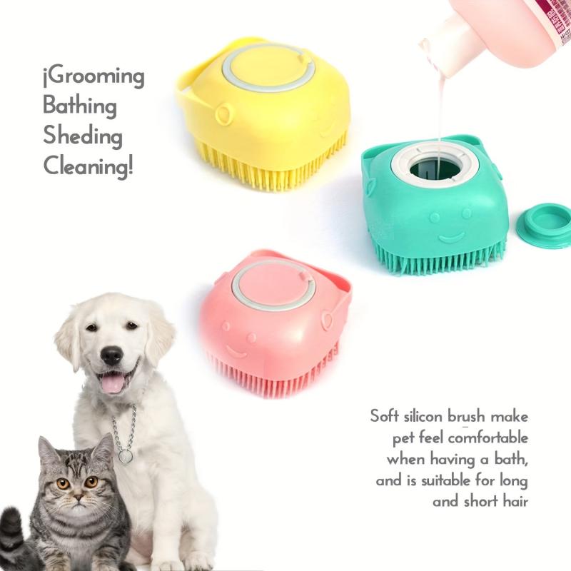 Dog Bath Brush Grooming Massage Brush with Shampoo Dispenser