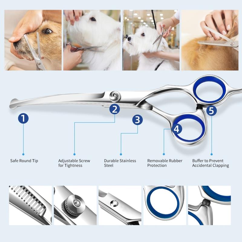 4pcs Dog Grooming Scissors Stainless Steel Curved Thinning and Cutting Shears