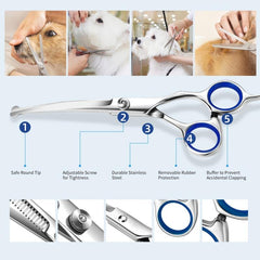 4pcs Dog Grooming Scissors Stainless Steel Curved Thinning and Cutting Shears
