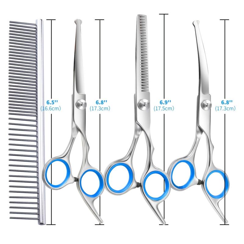 4pcs Dog Grooming Scissors Stainless Steel Curved Thinning and Cutting Shears