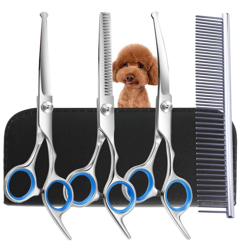 4pcs Dog Grooming Scissors Stainless Steel Curved Thinning and Cutting Shears