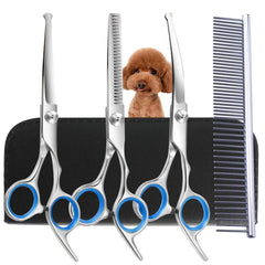 4pcs Dog Grooming Scissors Stainless Steel Curved Thinning and Cutting Shears