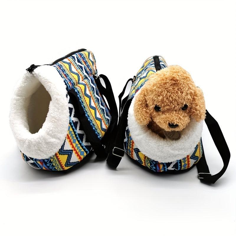 Winter Pet Outdoor Travel Shoulder Bag For Small And Medium Dogs Warm Fleece