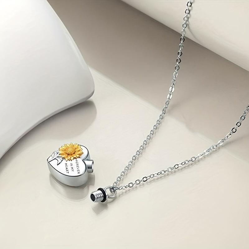 Heart Sunflower Pet Memorial Urn Necklace Cremation Jewelry