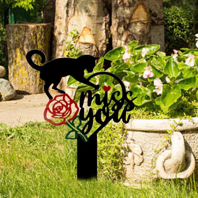 Personalized Cat Memorial Stake with Cross Durable Grave Marker
