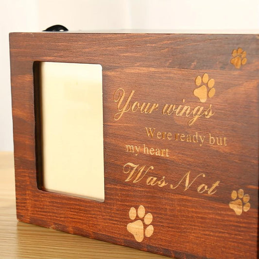 Pet Memorial Box with Photo Frame Wooden Keepsake Storage for Cats and Dogs