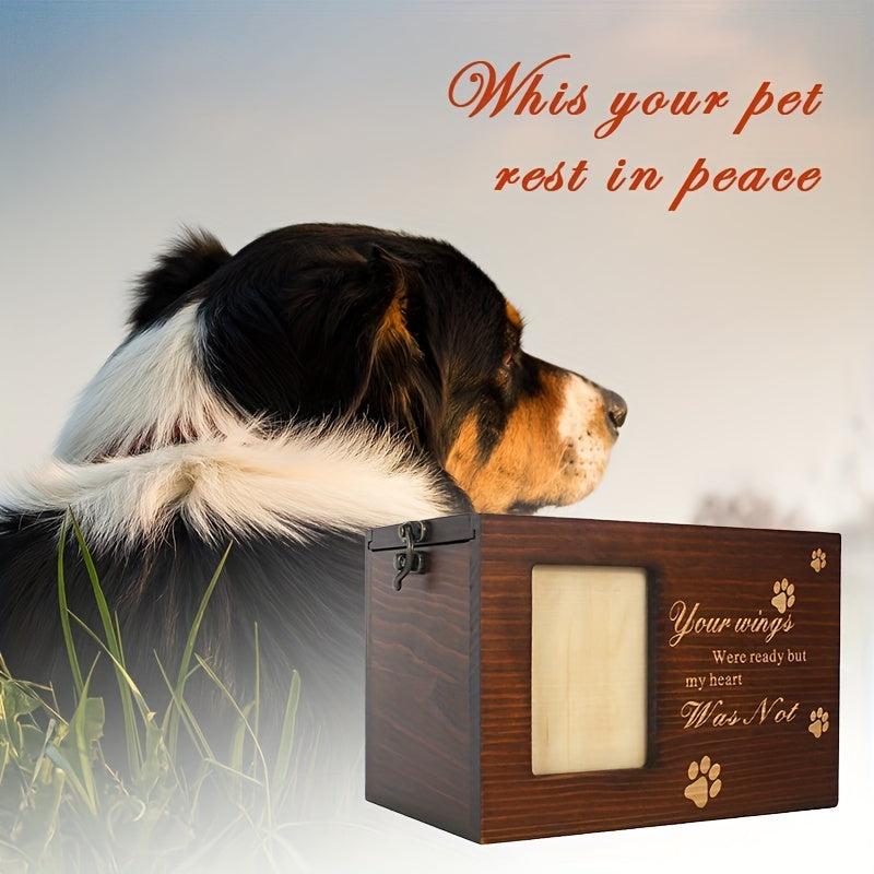 Pet Memorial Box with Photo Frame Wooden Keepsake Storage for Cats and Dogs