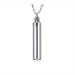 Stainless Steel Cremation Necklace for Ashes with Silver Urn Cylinder