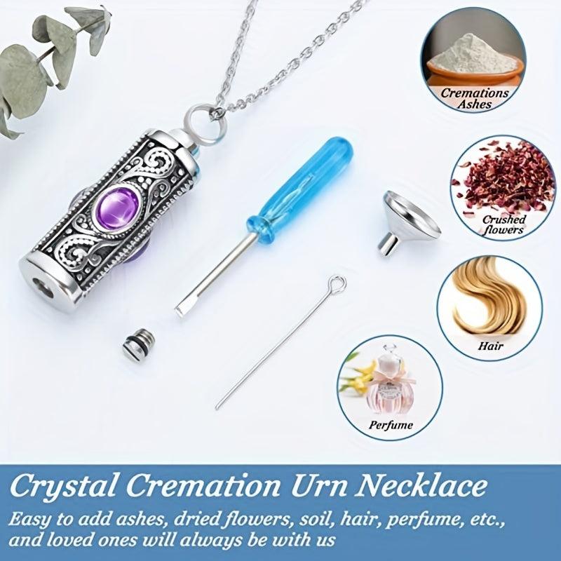 Stainless Steel Memorial Urn Pendant Necklace with Birthstone Crystal