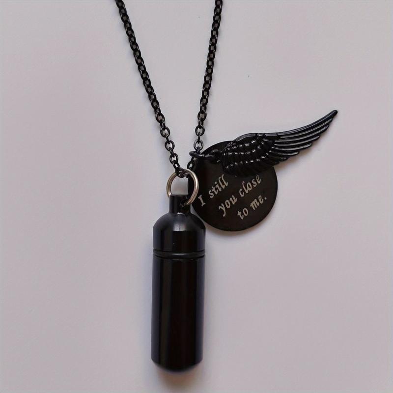 Cylinder Pet Ashes Necklace with Angel Wing - Memorial Keepsake Pendant