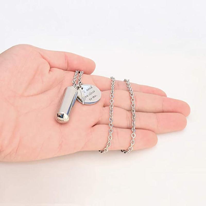Cylinder Pet Ashes Necklace with Angel Wing - Memorial Keepsake Pendant