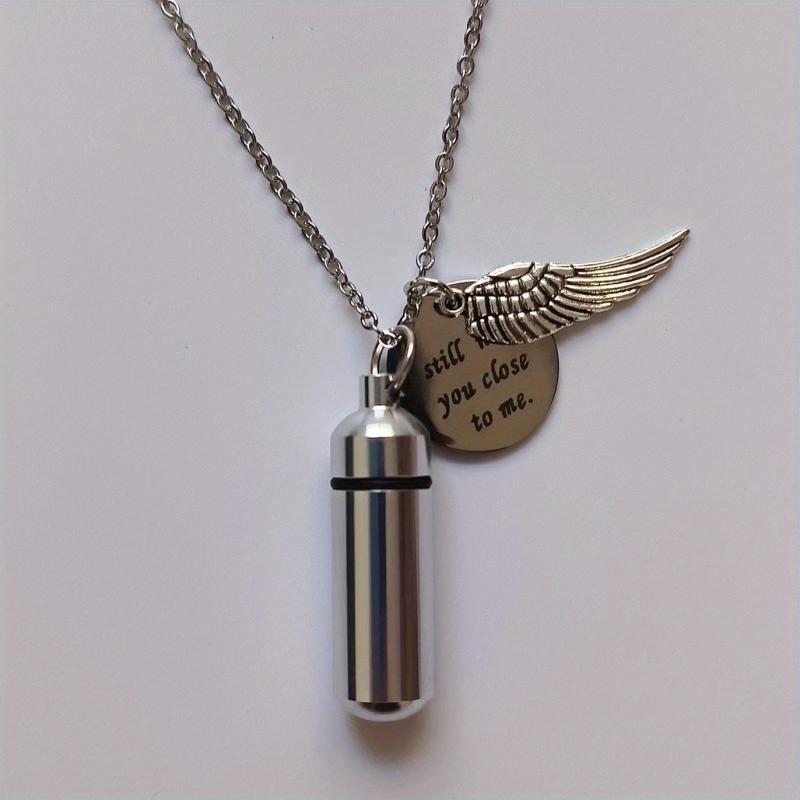 Cylinder Pet Ashes Necklace with Angel Wing - Memorial Keepsake Pendant