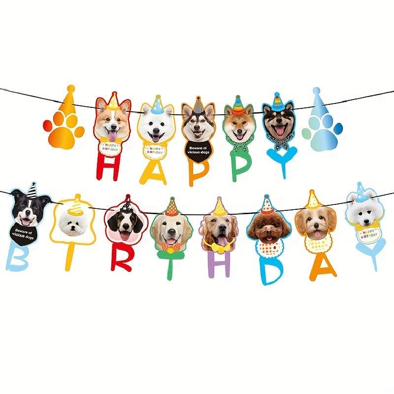 Pet Party Decoration Set - Cat and Dog Banner Flag with Bakery Inserts