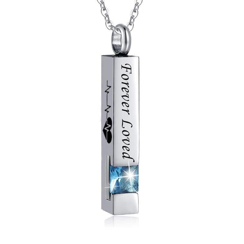 Stainless Steel Birthstone Necklace Zircon Openable Urn Pendant