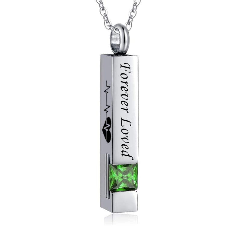 Stainless Steel Birthstone Necklace Zircon Openable Urn Pendant