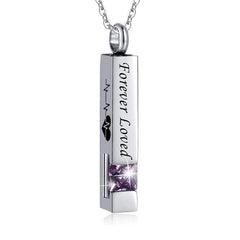 Stainless Steel Birthstone Necklace Zircon Openable Urn Pendant