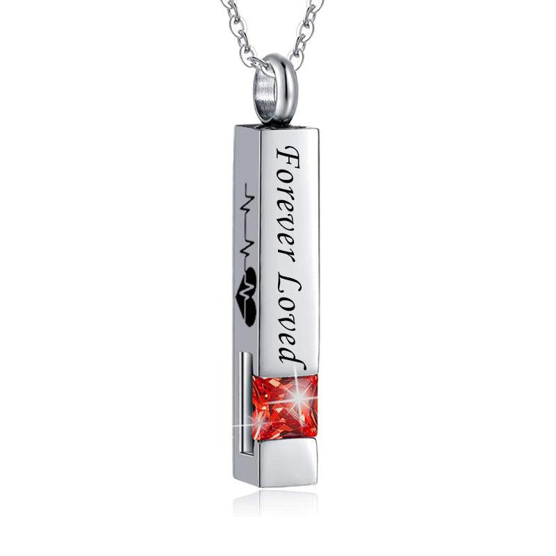 Stainless Steel Birthstone Necklace Zircon Openable Urn Pendant