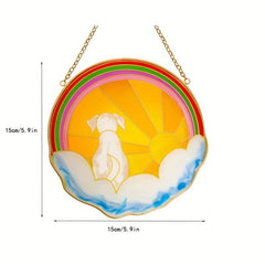 Colorful Heart Dog Round Acrylic Pendant Necklace