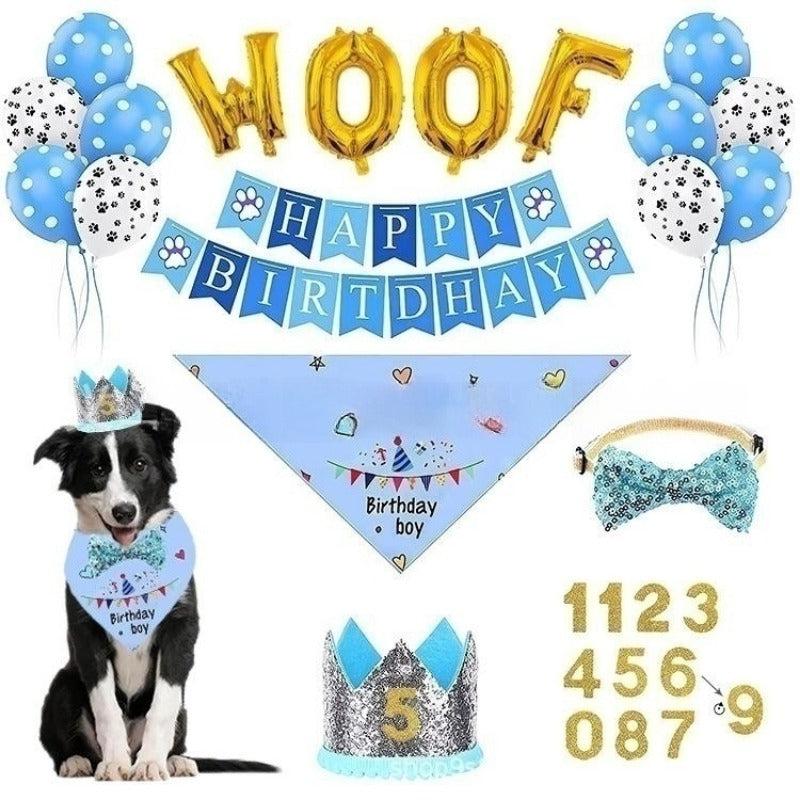 Pet Birthday Party Kit for Dogs: Hat, Bib, Bandana, Banner, Balloon