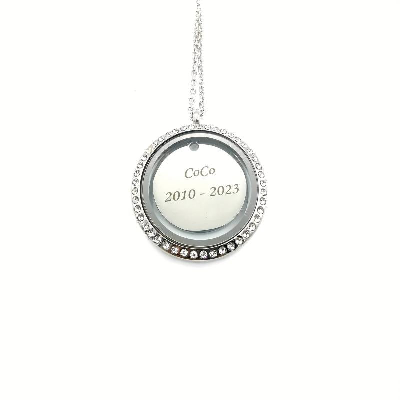 Personalized Silver Rhinestone Pet Memorial Pendant Engraved Name Years