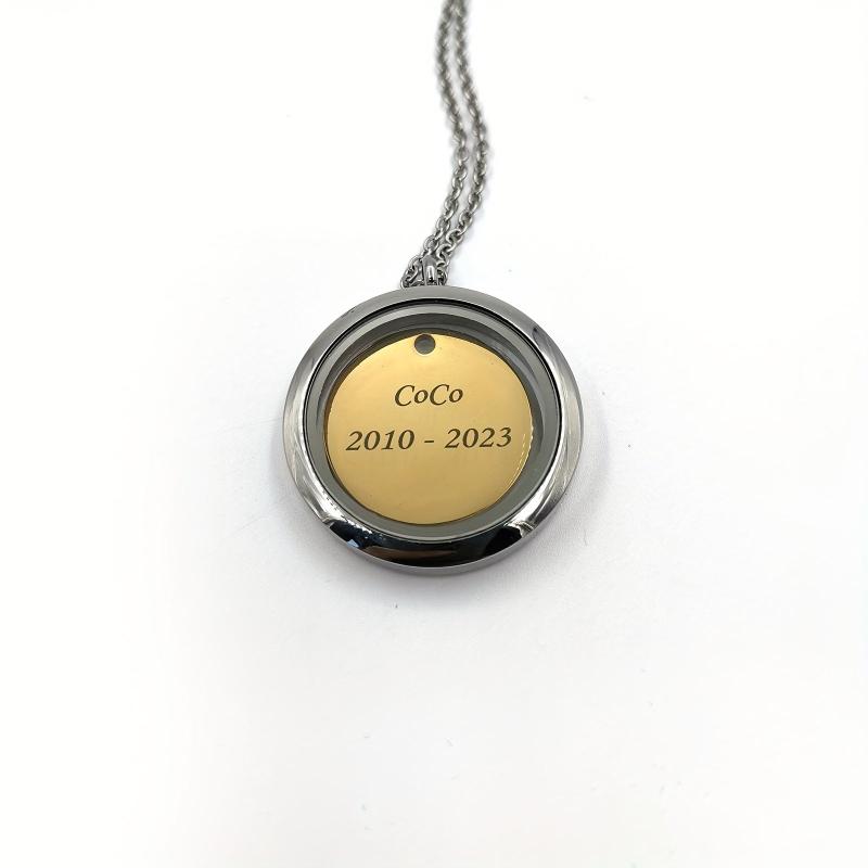 Silver Screw Cap Pet Memorial Pendant Engrave Name Years Golden Plate Pet Hair