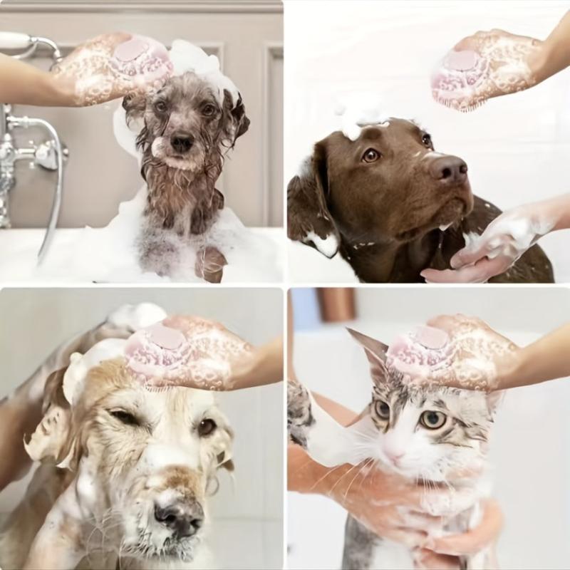 Dog Cat Bath Brush Comb Pet Cleaning Tool Comb Brush Shampoo Dispenser