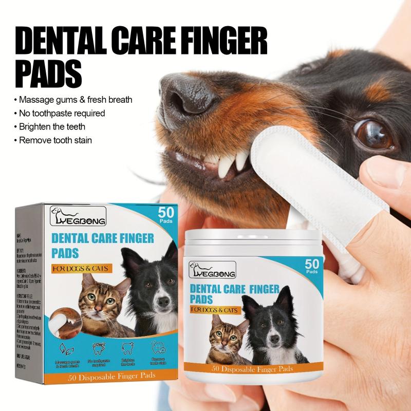 50pads Dog Toothbrush Pet Finger Cover Dental Cleaning Wipes