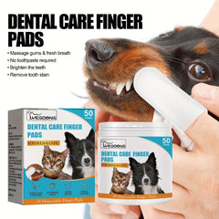50pads Dog Toothbrush Pet Finger Cover Dental Cleaning Wipes