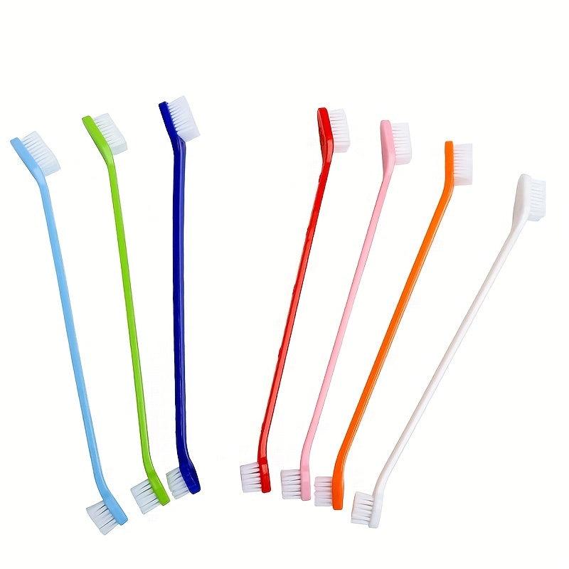 7pcs Double Headed Dog Toothbrushes Long Handled Pet Teeth Cleaning Tool