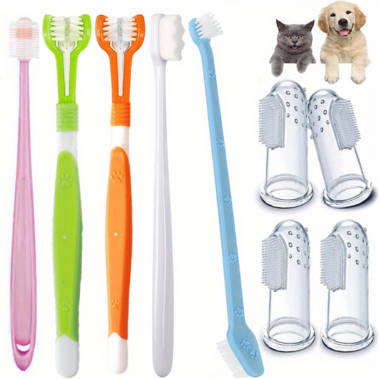 Triple Head Dog Toothbrush Set - 360 Degree Cleaning - Double Head Design