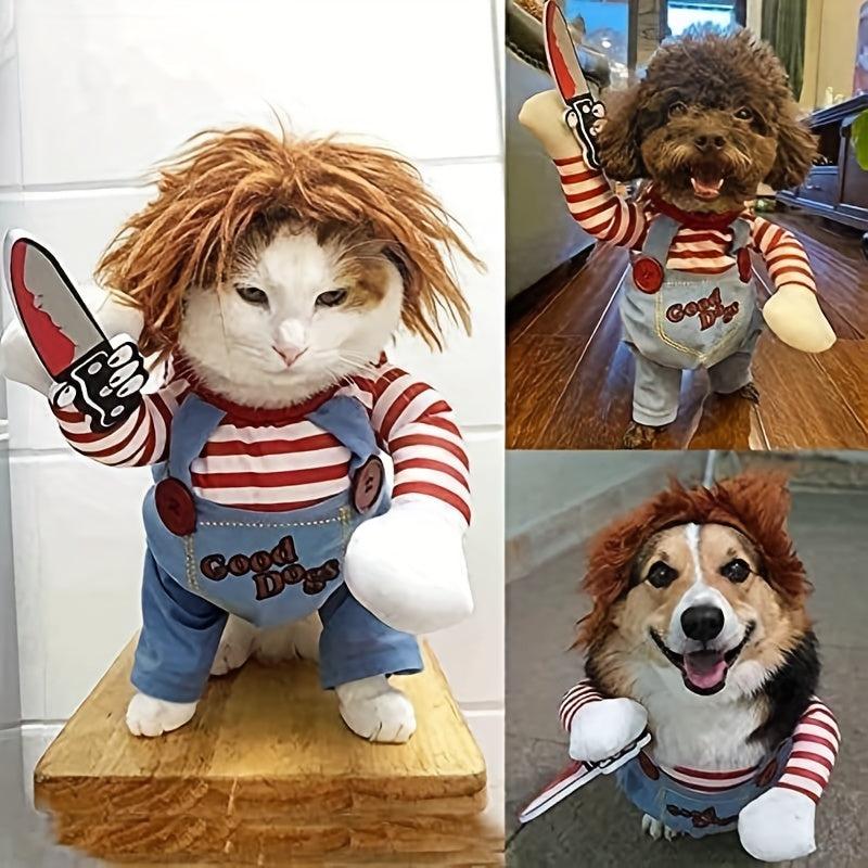 Funny Dog Halloween Costume With Dagger Toy
