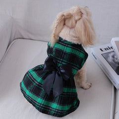 Pet Red Plaid Dog Dress With Bowknot Decor Puppy And Cat Skirt