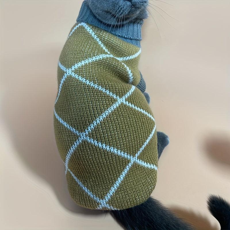 Khaki Rhombus Pattern Pet Sweater