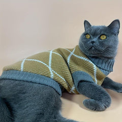 Khaki Rhombus Pattern Pet Sweater