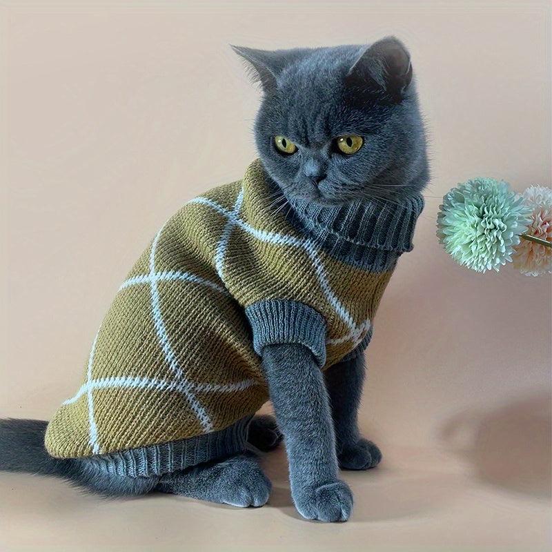 Khaki Rhombus Pattern Pet Sweater