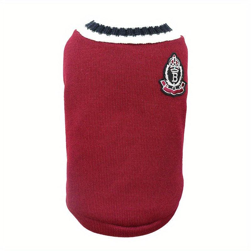 College Style Pet Dog Knitted V neck Vest Sweater