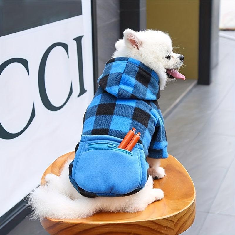 Plaid Pet Hoodie with Zipper Pocket for Small, Medium, Large Dogs and Cats