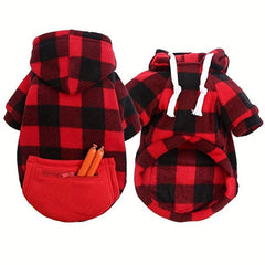 Plaid Pet Hoodie with Zipper Pocket for Small, Medium, Large Dogs and Cats