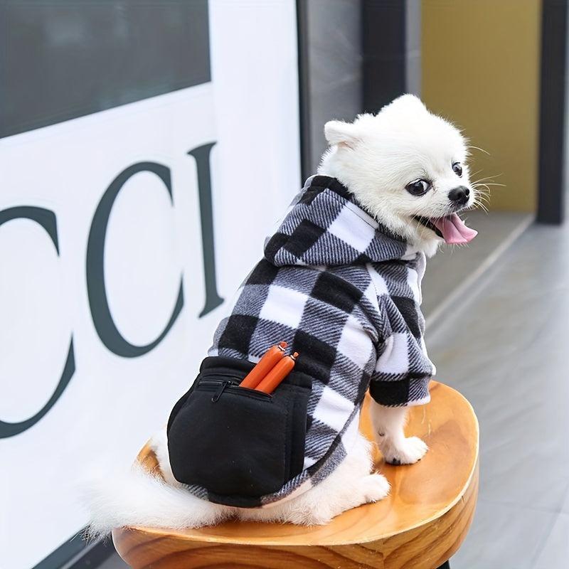 Plaid Pet Hoodie with Zipper Pocket for Small, Medium, Large Dogs and Cats