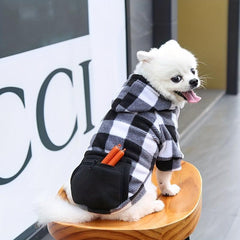 Plaid Pet Hoodie with Zipper Pocket for Small, Medium, Large Dogs and Cats