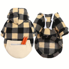 Plaid Pet Hoodie with Zipper Pocket for Small, Medium, Large Dogs and Cats