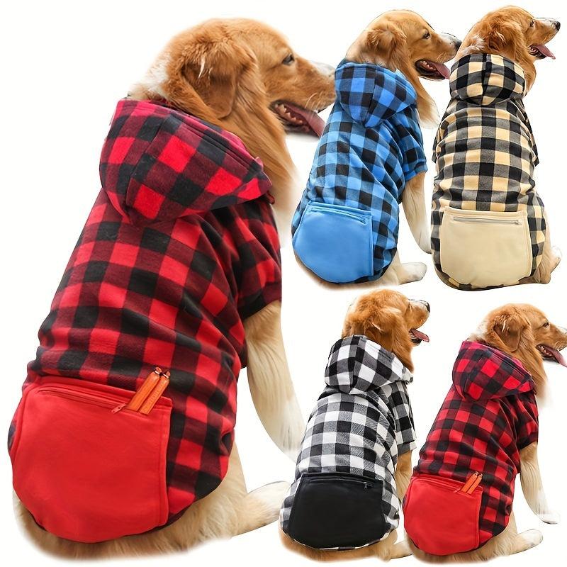 Plaid Pet Hoodie with Zipper Pocket for Small, Medium, Large Dogs and Cats