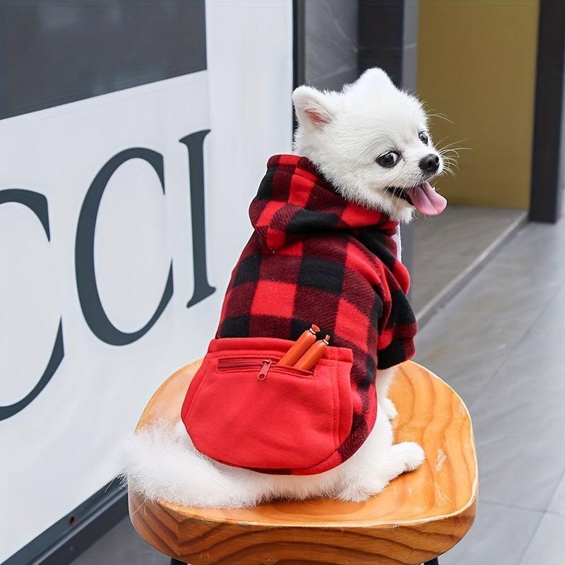 Plaid Pet Hoodie with Zipper Pocket for Small, Medium, Large Dogs and Cats