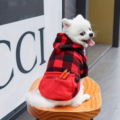 Plaid Pet Hoodie with Zipper Pocket for Small, Medium, Large Dogs and Cats