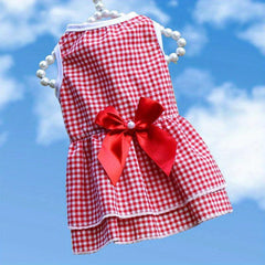 Checkered Dog Dress with Bow for Small and Medium Pets
