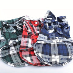 British Plaid Dog Shirt All Seasons Puppy T Shirt with Two Legged
